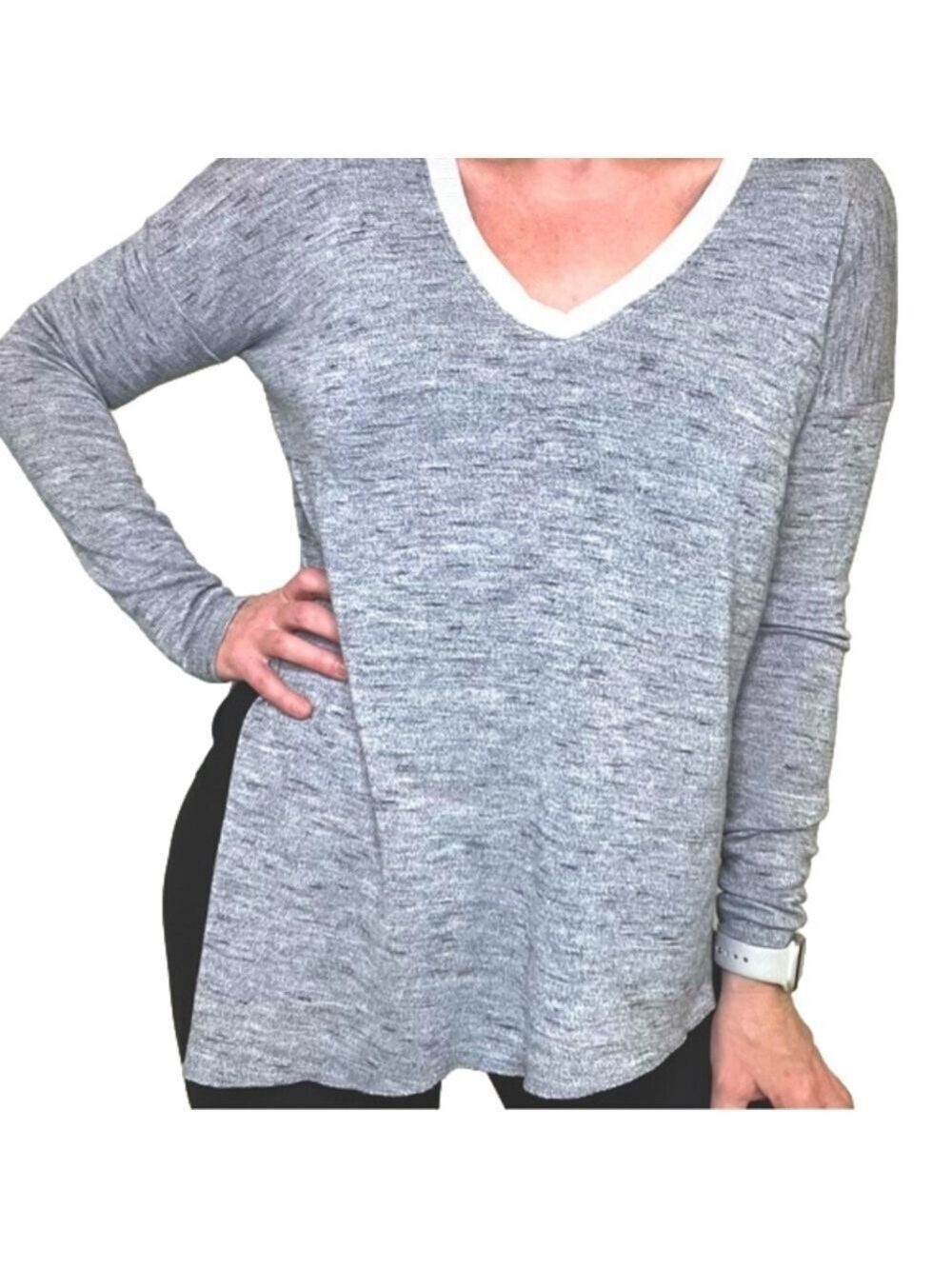 ARITZIA WILFRED Lightweight Long Sleeve Top in Heathered Grey, Oversize  XS